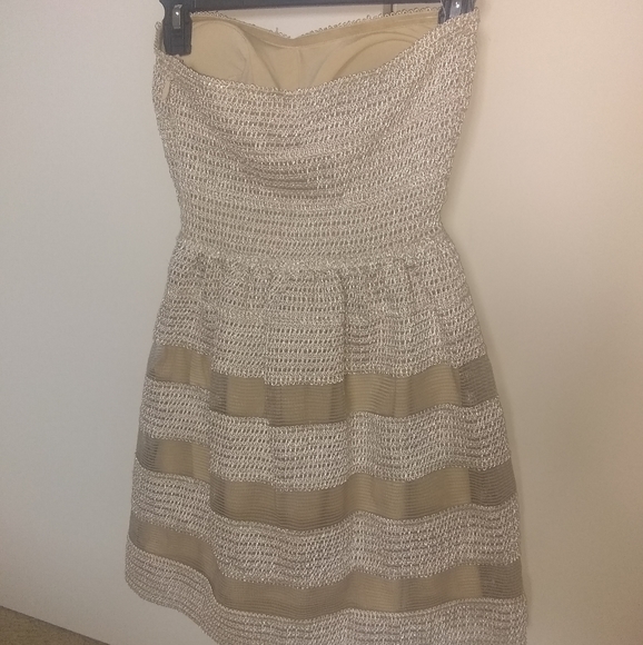 Gold Champagne Strapless Dress, Sz S - Picture 2 of 2